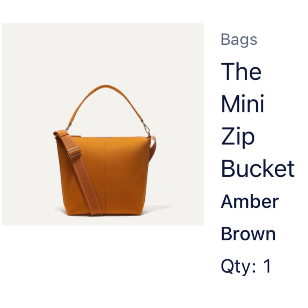 Rothy’s mini zip bucket tote in amber